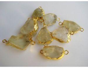 Silver lemon rough gemstone bezel connectors