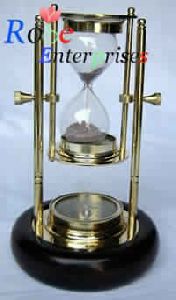 Brass Hanging Sand Timer with Wooden Base