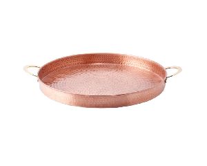 Hammered Copper Round Tray with Handles