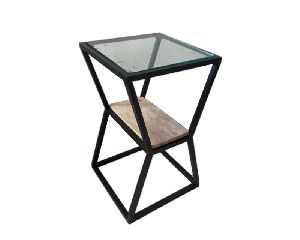 Iron Metal Side Table with Glass Top