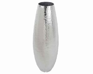 Large Silver Hammered Metal Vase