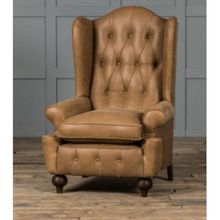 Authentic leather wing back chair,