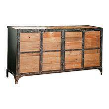 IRON METAL AND WOODEN LONG 8 DRAWER CHEST