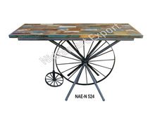 IRON WOODEN WHEEL DESIGN CONSOLE TABLE