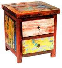 RECLAIM WOODEN BED SIDE TABLE WITH 2 DRAWER