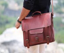 Real goat Leather Office use Unisex Briefcase