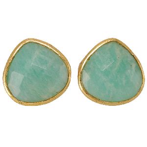 Amazonite Gemstone Gold Plated Stud Earrings