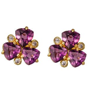 Amethyst Quartz Stone Gold Plated Bezel Set Stud Earrings