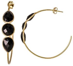 Black Onyx Bezel Hoop And Stud Earrings