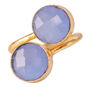 Blue Chalcedony Gold Plated Handmade Adjustable Rings