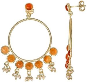 Carnelian Cabs Bezel Hoop Stud Earrings