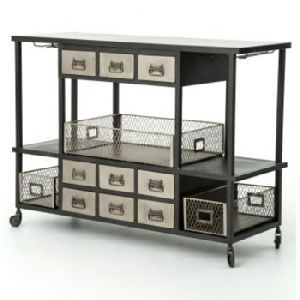 black Iron metal Bar Table with multi Drawers