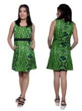 Green Cotton Print Short Dress