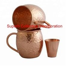 Hammered Copper Moscow Mule Mug and short glass set
