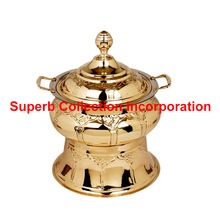 Pillar Embossed Round Brass Chafing Dish