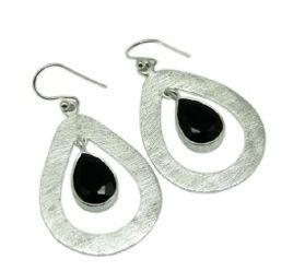 handmade Black Onyx Black Color Gemstone Silver Jewelry Earring