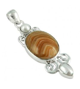 925 Sterling Silver !! Royal Look Stripped Onyx Pearl Gemstone Silver Jewelry Pendant
