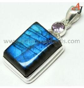 Adorable Labradorite, Amethyst 925 Sterling Silver Pendant