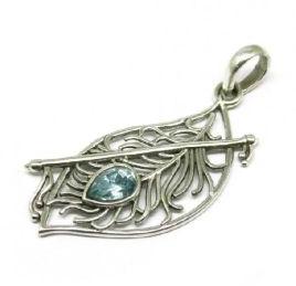 Amazing Designer Pendant !! Flute With Feather Blue Topaz Silver Jewelry Gemstone Pendant