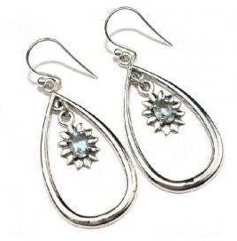 Amazing Oval Drop Shape Blue Topaz 925 Sterling Silver Earring