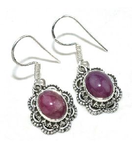 Amazing Oval Shape Pink Ruby 925 Sterling Silver Earring