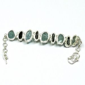 Aquamarine Black Onyx Sterling Silver Bracelet