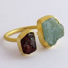 Attaractive Rough Aquamarine And Garnet Ring