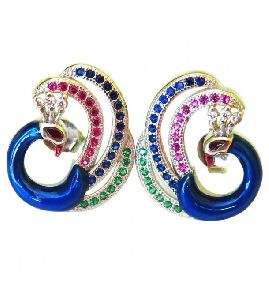 Peacock Style Gemstone Silver Earring