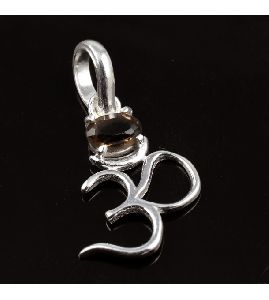 Beautiful Oval Shape Smoky Quartz 925 Sterling Silver Om Pendant