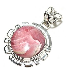 Beautiful Pink Rhodochrosite Gemstone 925 Sterling Silver Pendant