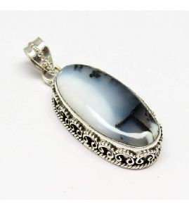 Classic Oval Shape Dandritic Opal 925 Gemstone Pendant