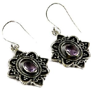 Classy Design Purple Amethyst Sterling Silver Oxidized Earring