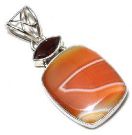 Designer Baguette Shape Stripped Onyx Garnet Silver Pendant