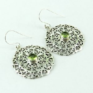 Green Peridot Sterling Silver Earring