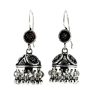 Indian Style Oxidized Plain Silver Earring