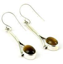 Oval Shape Brown Color Tigers Eye Sterling Silver Earring