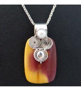 Stylish Mookaite, Pearl 925 Sterling Silver Pendant