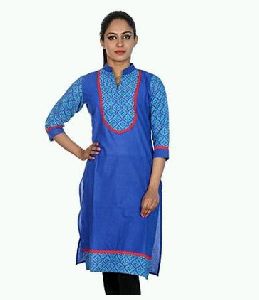 Blue Cotton Printed Kurti