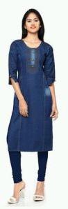 Blue Plain Denim Kurti