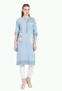 Blue Ribbed Denim Kurti