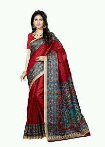 Maroon Bhagalpuri Silk Saree