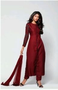 Maroon Printed Silk Kurti