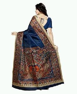 Navy Blue Bhagalpuri Silk Saree