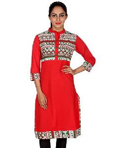 Red Cotton Printed Kurti