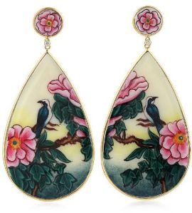 designer 18kt gold picture enamel dangle earring