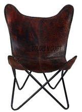 antique red color genuine quality buff leather butterfly chair