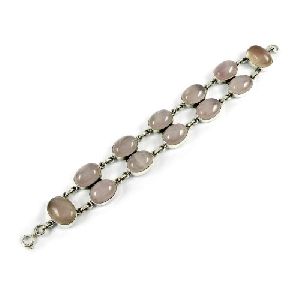 Amusable Rose Quartz Gemstone Sterling Silver Bracelet 925 Sterling Silver Jewellery