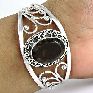 Before Time! Smoky Quartz 925 Sterling Silver Bangle