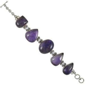 Big Relief Amethyst Gemstone Silver Bracelet Jewelry