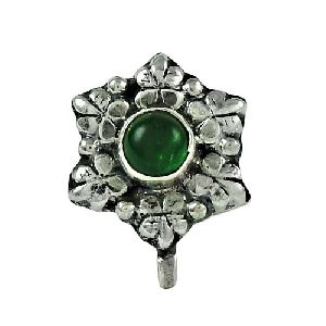 Daily Wear Green Onyx Gemstone 925 Sterling Silver Nose Pin Handmade Jewellery